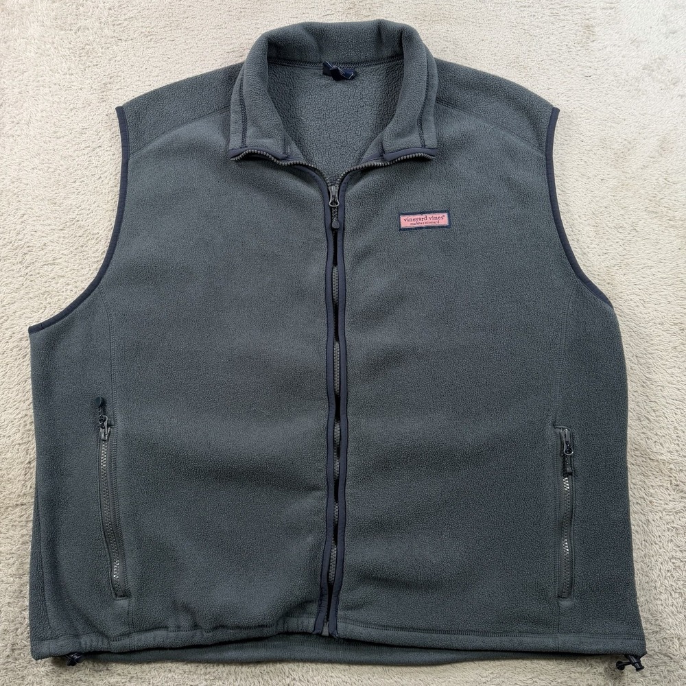 Vineyard Vines Vest Mens XL Grey Fleece Full Zip Pocket Sleeveless Logo